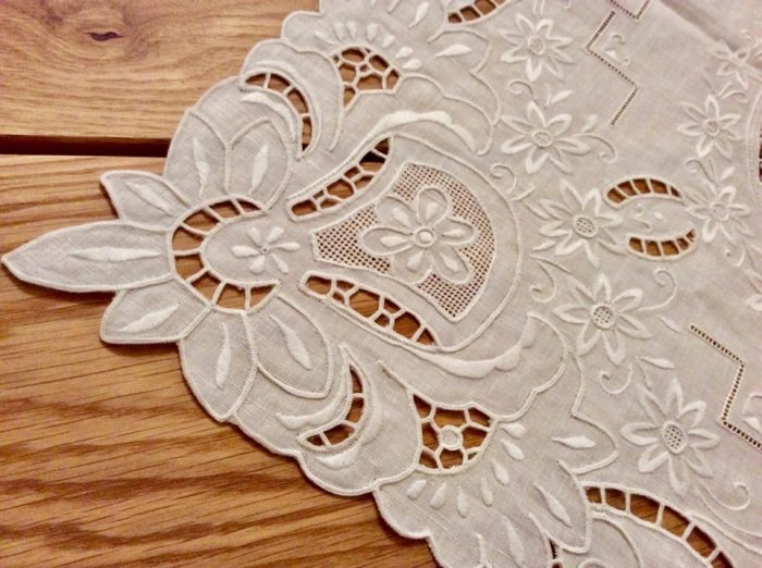 Handmade cutwork white square tablecloth - Image 8