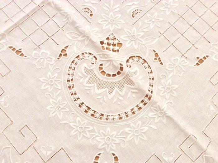 Handmade cutwork white square tablecloth - Image 6