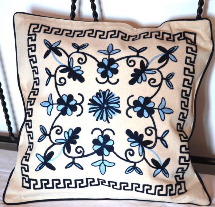 Decorative cushion embroidered with traditional greek design