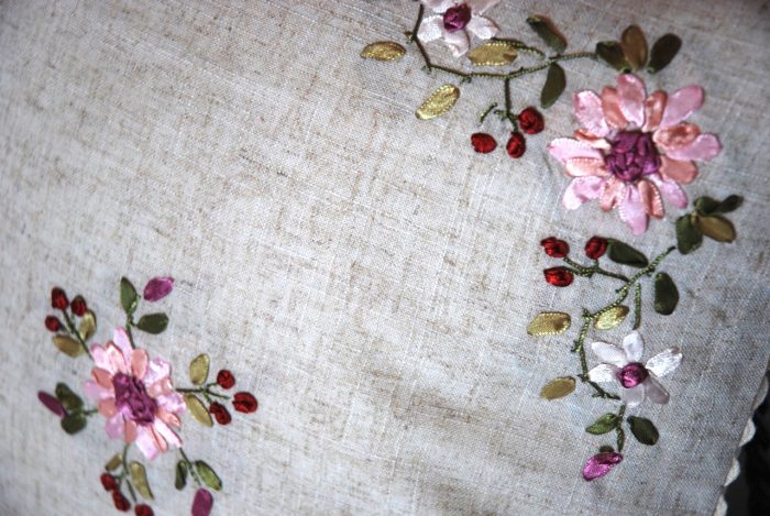 Decorative cushion embroidered with traditional greek floral design - Image 2