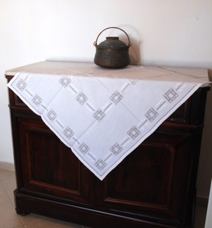 Handmade cutwork white square tablecloth