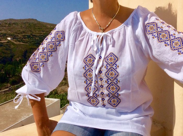 Cotton Shirt embroidered with Greek traditional designs - Image 3