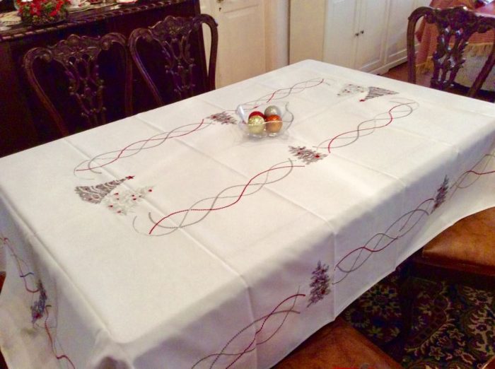 Christmas tablecloth with Christmas tree pattern