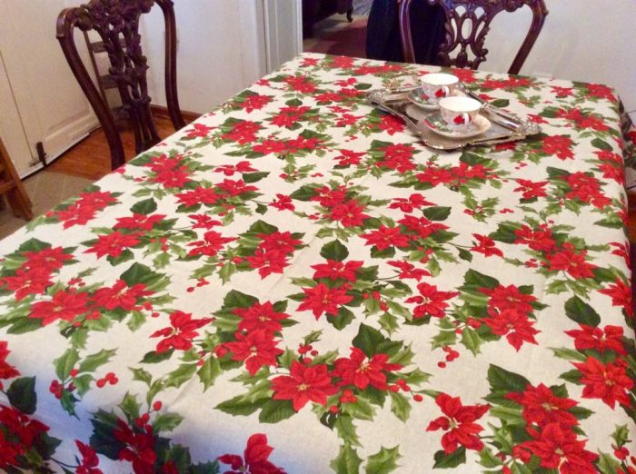 Christmas tablecloth with poinsettia design