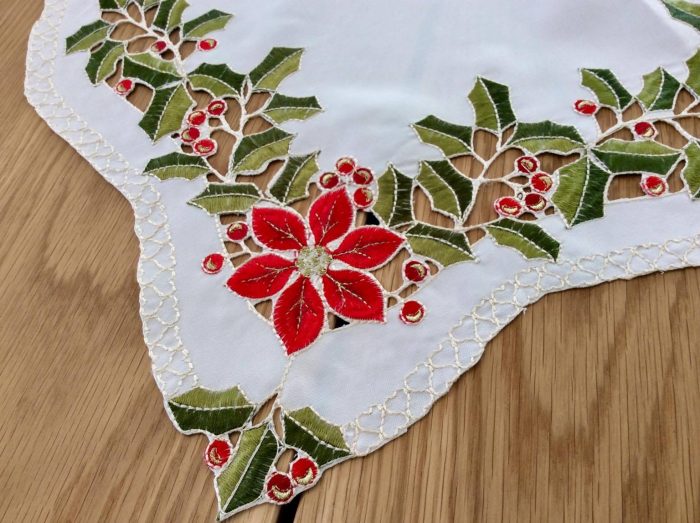 Christmas square tablecloth with cutwork and embroidery design - Image 2