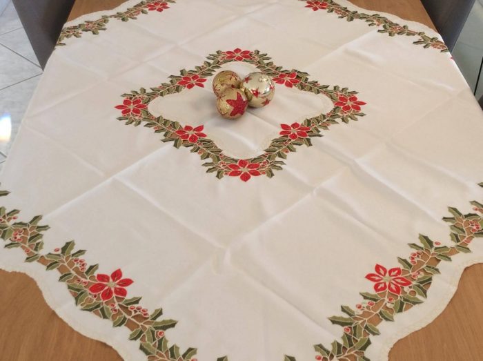 Christmas square tablecloth with cutwork and embroidery design - Image 4