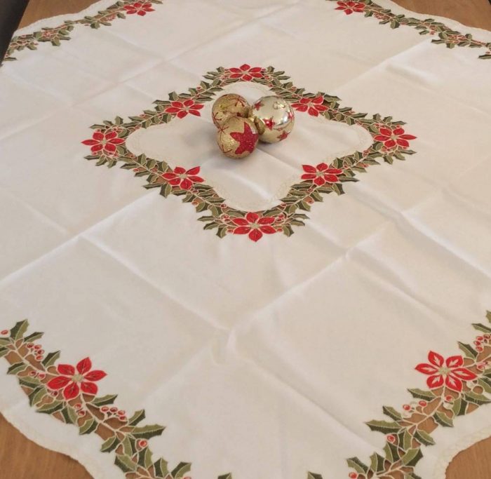 Christmas square tablecloth with cutwork and embroidery design