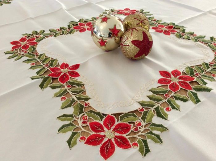 Christmas square tablecloth with cutwork and embroidery design - Image 5