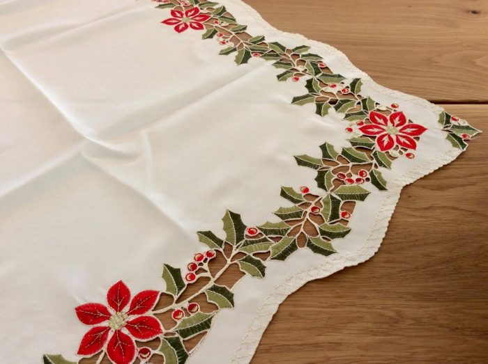 Christmas square tablecloth with cutwork and embroidery design - Image 6