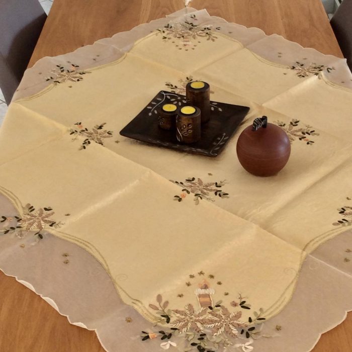 Square tablecloth hand embroidered with traditional greek design